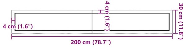 Ράφι Τοίχου 200x30x(2-6) εκ. από Ακατέργαστο Μασίφ Ξύλο Δρυός - Καφέ