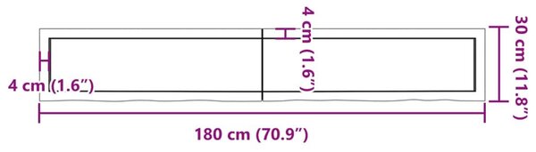 Πάγκος Μπάνιου Αν. Καφέ 180x30x(2-6) εκ. Επεξεργ. Μασίφ Ξύλο - Καφέ