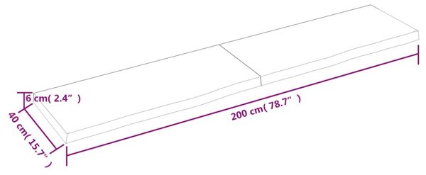 Πάγκος Μπάνιου Αν. Καφέ 200x40x(2-6) εκ. Επεξεργ. Μασίφ Ξύλο - Καφέ