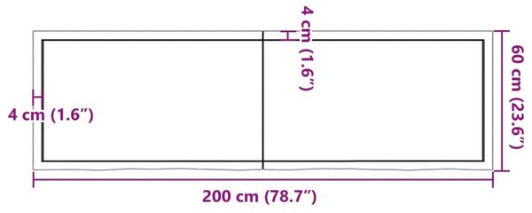 Ράφι Τοίχου 200x60x(2-4) εκ. από Ακατέργαστο Μασίφ Ξύλο Δρυός - Καφέ