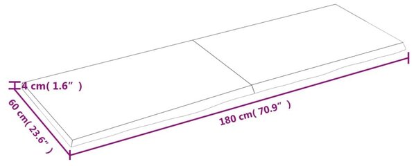 Ράφι Τοίχου Ανοιχτό Καφέ 180x60x(2-4)εκ. Επεξ. Μασίφ Ξύλο Δρυός - Καφέ