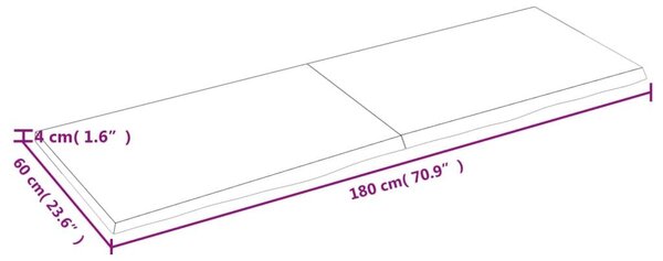 Ράφι Τοίχου Ανοιχτό Καφέ 180x60x(2-4)εκ. Επεξ. Μασίφ Ξύλο Δρυός - Καφέ