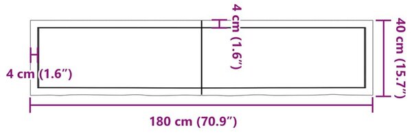 Πάγκος Μπάνιου Αν. Καφέ 180x40x(2-6) εκ. Επεξεργ. Μασίφ Ξύλο - Καφέ