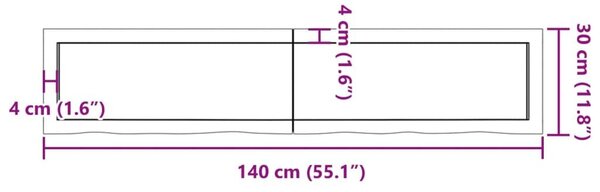 Ράφι Τοίχου Ανοιχτό Καφέ 140x30x(2-4)εκ. Επεξ. Μασίφ Ξύλο Δρυός - Καφέ