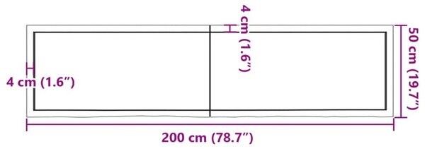 Ράφι Τοίχου 200x50x(2-6) εκ. από Ακατέργαστο Μασίφ Ξύλο Δρυός - Καφέ