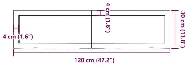 Ράφι Τοίχου 120x30x(2-6) εκ. από Ακατέργαστο Μασίφ Ξύλο Δρυός - Καφέ