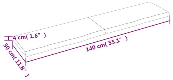 Ράφι Τοίχου Ανοιχτό Καφέ 140x30x(2-4)εκ. Επεξ. Μασίφ Ξύλο Δρυός - Καφέ