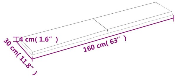 Πάγκος Μπάνιου 160x30x(2-4) εκ. από Ακατέργαστο Μασίφ Ξύλο - Καφέ