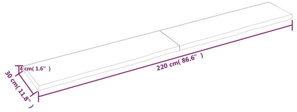 Πάγκος Μπάνιου Αν. Καφέ 220x30x(2-4) εκ. Επεξεργ. Μασίφ Ξύλο - Καφέ