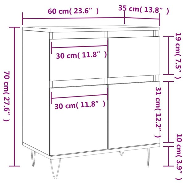 Ντουλάπι Γκρι Sonoma 60x35x70 εκ. από Επεξεργασμένο Ξύλο - Γκρι