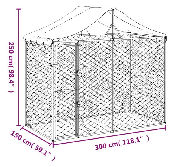 Κλουβί Σκύλου Εξ. Χώρου με Οροφή Ασημί 3x1,5x2,5 μ Γαλβ. Ατσάλι - Ασήμι