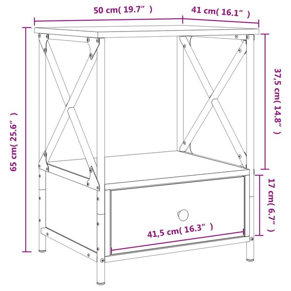 Κομοδίνο Καπνιστή Δρυς 50 x 41 x 65 εκ. από Επεξεργασμένο Ξύλο - Καφέ