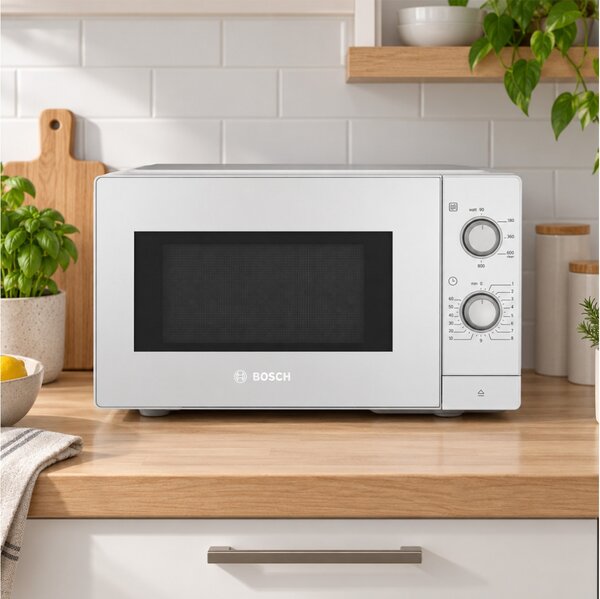 Φούρνος Μικροκυμάτων Bosch Series 2 FFL020MW0 με λειτουργία υδρόλυσης, χωρητικότητα 20L και ισχύ μικροκυμάτων 800W - White