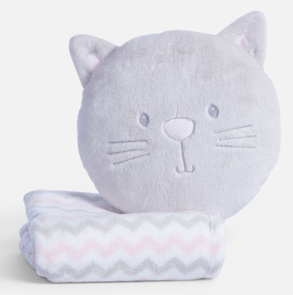 Κουβέρτα Fleece Αγκαλιάς (75x100) + Μαξιλάρι Nef-Nef Homeware Baby Cat Ecru/Grey