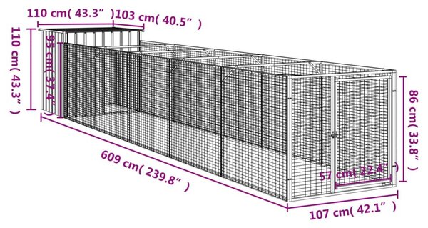 Σπιτάκι Σκύλου με Αυλή Αν. Γκρι 110x609x110 εκ. Γαλβαν. Χάλυβας - Γκρι