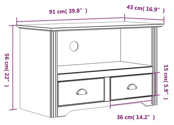 Έπιπλο Τηλεόρασης BODO 2 Συρτάρια Καφέ 91,5x44,5x56 εκ. Πεύκο - Καφέ