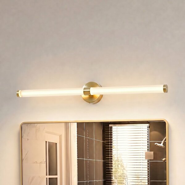 Lucande LED απλίκα Melisa, χρυσό, 90 cm, CCT, IP44, Χρυσό / Ορείχαλκου, Μπάνιο, Γυαλί, σύγχρονο