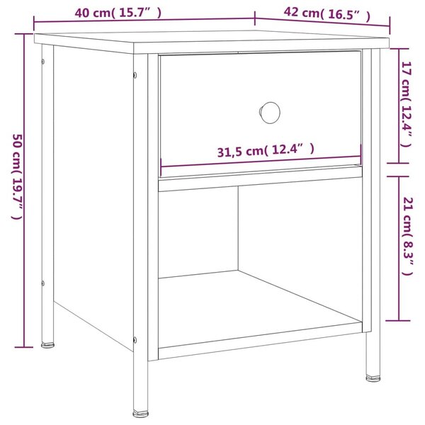 Κομοδίνα 2 τεμ. Καπνιστή Δρυς 40x42x50 εκ. Επεξεργασμένο Ξύλο - Καφέ