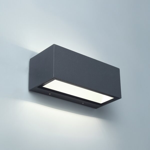 LUTEC Εξωτερικός φωτιστικός τοίχου LED GEMINI, σκούρο γκρι, 22 cm, IP54, προς τα, Γκρι, Αλουμίνιο, σύγχρονο, Γωνιακός τοίχος