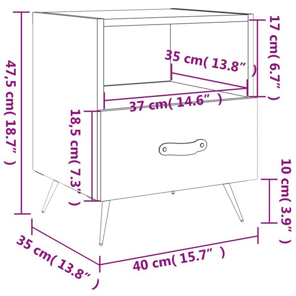 Κομοδίνο Γκρι Sonoma 40 x 35 x 47,5 εκ. από Επεξεργασμένο Ξύλο - Γκρι