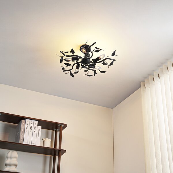 Lindby Φωτιστικό οροφής Yos, 5 φώτα, 58 cm, μαύρο-χρυσό, E14, ρυθμιζόμενος, Μαύρο, υπνοδωμάτιο, Μέταλλο, Φλωρεντινή, Οροφή πολλαπλής φλόγας