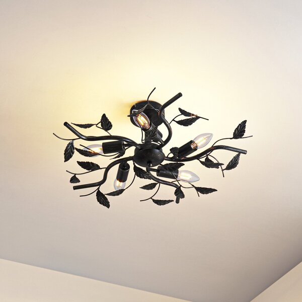 Lindby Φωτιστικό οροφής Yos, 5 φώτα, 58 cm, μαύρο-χρυσό, E14, ρυθμιζόμενος, Μαύρο, υπνοδωμάτιο, Μέταλλο, Φλωρεντινή, Οροφή πολλαπλής φλόγας