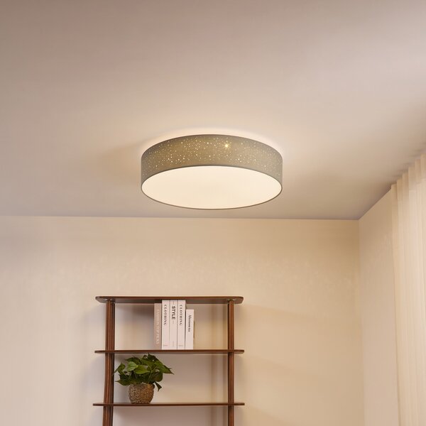 Lindby LED φωτιστικό οροφής Ellamina, 60 cm, ανοιχτό γκρι, ύφασμα, ρυθμιζόμενος, Γκρι, Σαλόνι / τραπεζαρία, Ύφασμα / Κλωστοϋφαντουργία, σύγχρονο