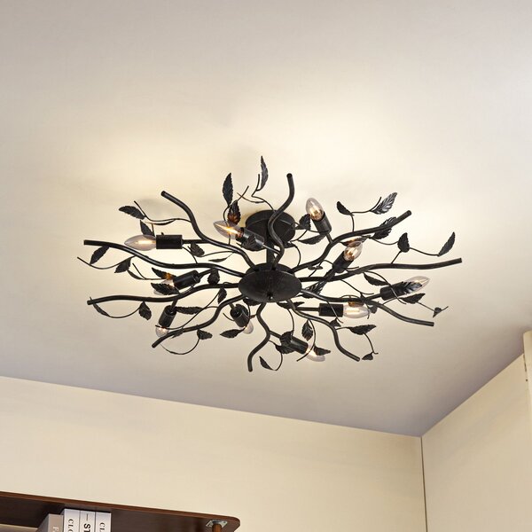 Lindby Φωτιστικό οροφής Yos, 10 φώτα, 95 cm, μαύρο-χρυσό, E14, ρυθμιζόμενος, Μαύρο, υπνοδωμάτιο, Μέταλλο, Φλωρεντινή