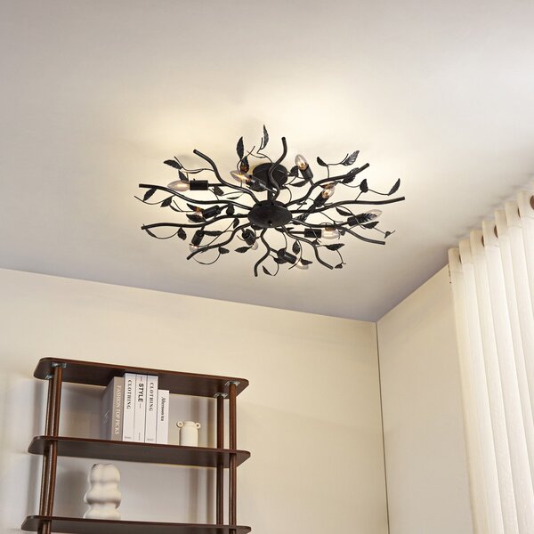 Lindby Φωτιστικό οροφής Yos, 10 φώτα, 95 cm, μαύρο-χρυσό, E14, ρυθμιζόμενος, Μαύρο, υπνοδωμάτιο, Μέταλλο, Φλωρεντινή
