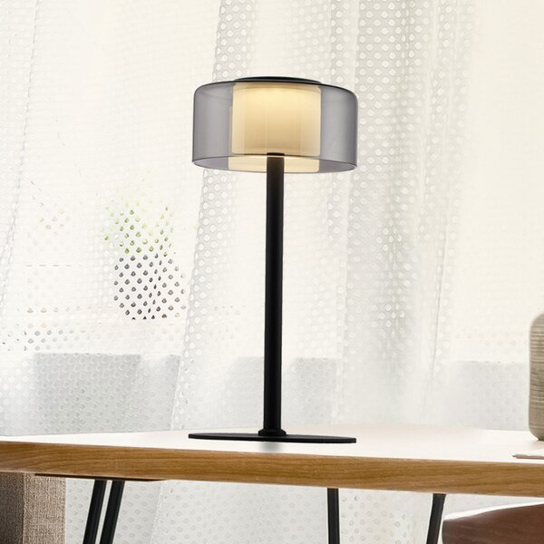 Paul Neuhaus επιτραπέζιο φωτιστικό LED Rika, γυαλί, ύψος 33 cm, με δυνατότητα, ρυθμιζόμενος, Μαύρο, Σαλόνι / τραπεζαρία, Γυαλί, σύγχρονο