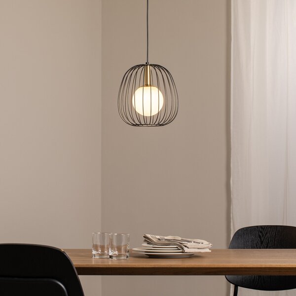 SIGMA Κρεμαστό φωτιστικό Bell S, Ø 24 cm, 1 λάμπα, μαύρο/χρυσό/λευκό, ρυθμιζόμενος, Μαύρο, Σαλόνι / τραπεζαρία, Μέταλλο, σύγχρονο