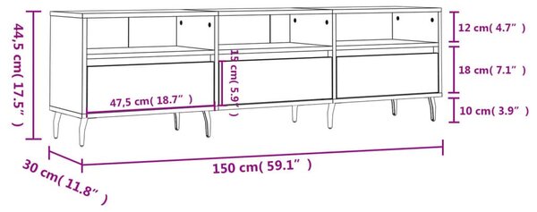 Έπιπλο Τηλεόρασης Γκρι Σκυρ. 150x30x44,5 εκ. Επεξ. Ξύλο - Γκρι