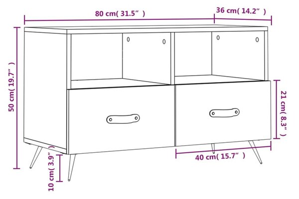 Έπιπλο Τηλεόρασης Καφέ Δρυς 80x36x50 εκ. Επεξ. Ξύλο - Καφέ