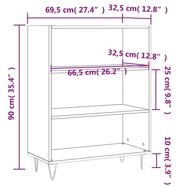 Βιβλιοθήκη Καπνιστή Δρυς 69,5 x 32,5 x 90 εκ. από Επεξεργ. Ξύλο - Λευκό