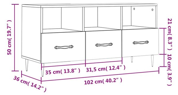 Έπιπλο Τηλεόρασης Καπνιστή Δρυς 102x36x50εκ. Επεξεργασμένο Ξύλο - Καφέ