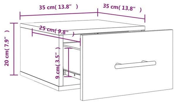 Κομοδίνα Επιτοίχια Γκρι Sonoma 35 x 35 x 20 εκ. - Γκρι