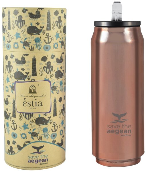 Ποτήρι Θερμός με Καλαμάκι 500ml ESTIA Save the Aegean Rose Gold 01-7867