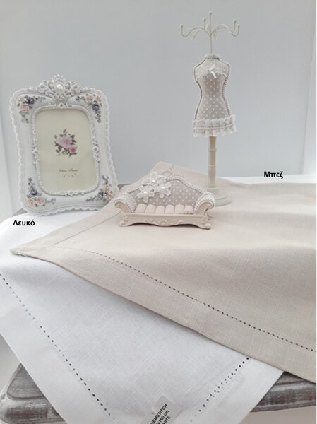 Ράνερ 45x160 Βαμβακερό Natural Home Hemstitch Λευκό