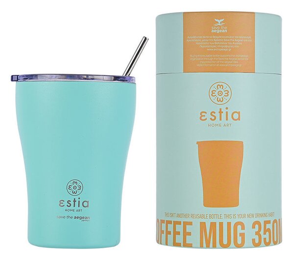 Θερμός Coffee Mug 350ml με Καλαμάκι ESTIA Save the Aegean Bermuda Green