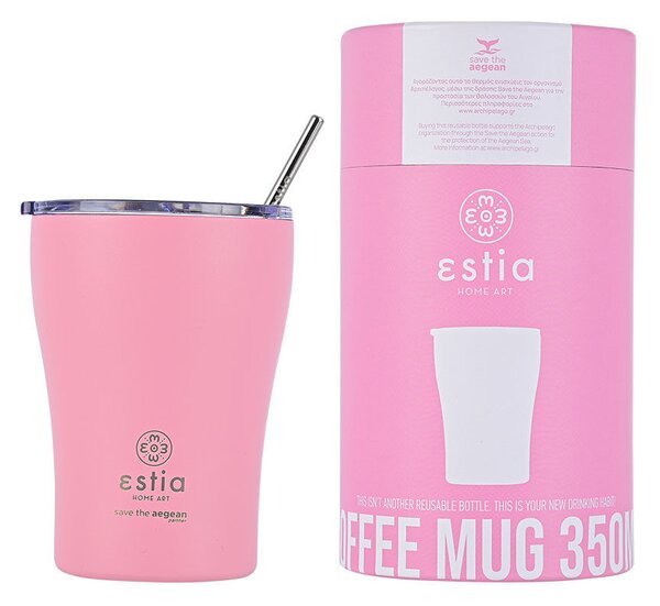 Θερμός Coffee Mug 350ml με Καλαμάκι ESTIA Save the Aegean Blossom Rose