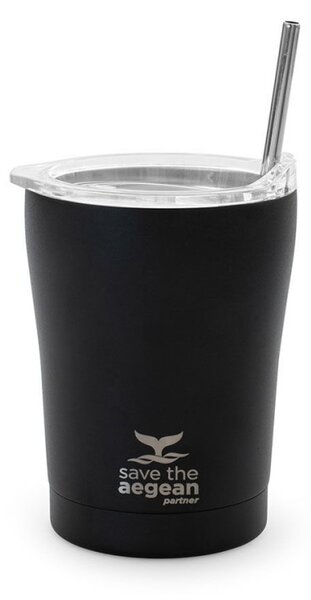 Θερμός Coffee Mug 350ml με Καλαμάκι ESTIA Save the Aegean Midnight Black