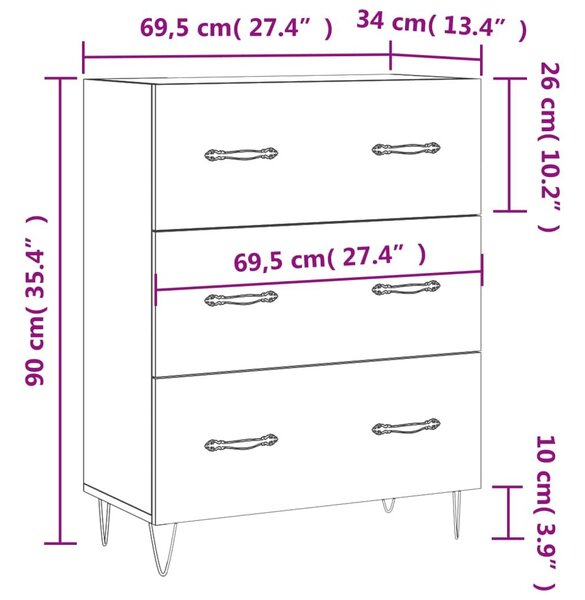 Ντουλάπι Γκρι Sonoma 69,5 x 34 x 90 εκ. από Επεξεργασμένο Ξύλο - Γκρι