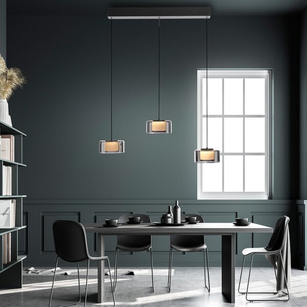 Paul Neuhaus LED κρεμαστό φωτιστικό Rika, 71 cm, γυαλί, ρυθμιζόμενο, ρυθμιζόμενος, Μαύρο, Σαλόνι / τραπεζαρία, Γυαλί, σύγχρονο