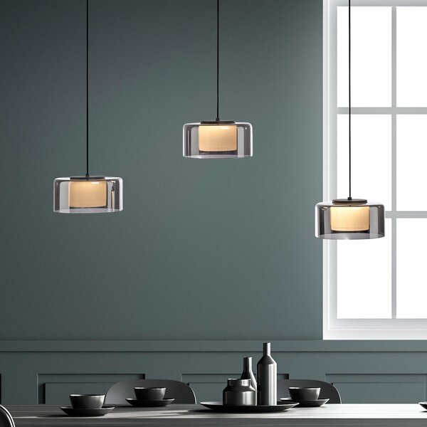 Paul Neuhaus LED κρεμαστό φωτιστικό Rika, 71 cm, γυαλί, ρυθμιζόμενο, ρυθμιζόμενος, Μαύρο, Σαλόνι / τραπεζαρία, Γυαλί, σύγχρονο