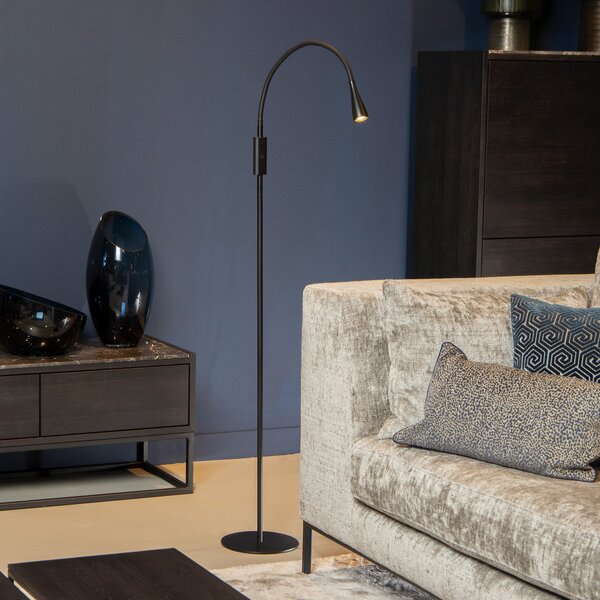 Lucide Φωτιστικό δαπέδου LED Zozy, μαύρο, 3-StepDim, ύψος 145 cm, εύκαμπτος βραχίονας, ρυθμιζόμενος, Μαύρο, Μελέτη / Γραφείο, Πλαστικό, σύγχρονο