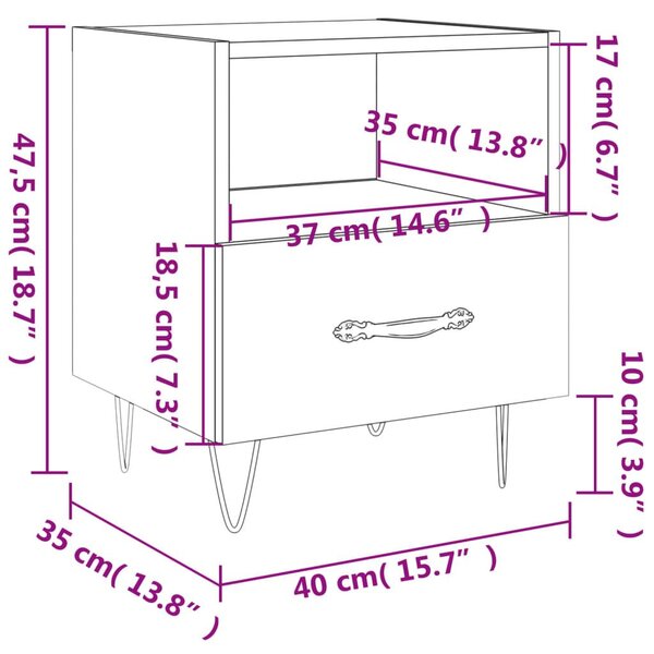 Κομοδίνο Καπνιστή Δρυς 40 x 35 x 47,5 εκ. από Επεξεργ. Ξύλο - Καφέ