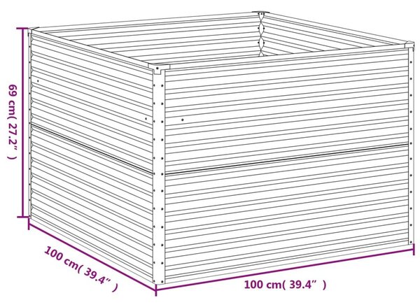 Ζαρντινιέρα 100 x 100 x 69 εκ. από Ατσάλι Σκληρυθέν στον Αέρα - Καφέ