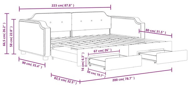 Καναπές Κρεβάτι Συρόμενος Μαύρος 80x200 εκ Υφασμάτινος Συρτάρια - Μαύρο