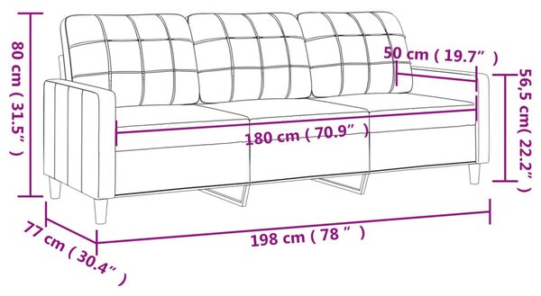 Καναπές Τριθέσιος Taupe 180 εκ. Υφασμάτινος - Μπεζ-Γκρι