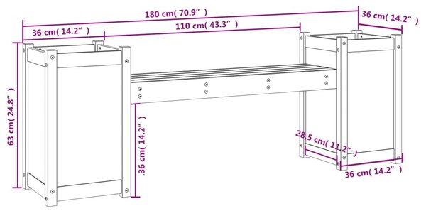 Ζαρντινιέρα Παγκάκι 180 x 36 x 63 εκ. από Μασίφ Ξύλο Πεύκου - Καφέ